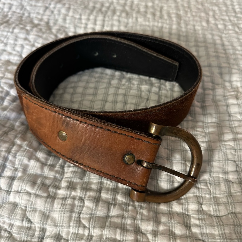 Vintage Suede, Brass and Leather Belt